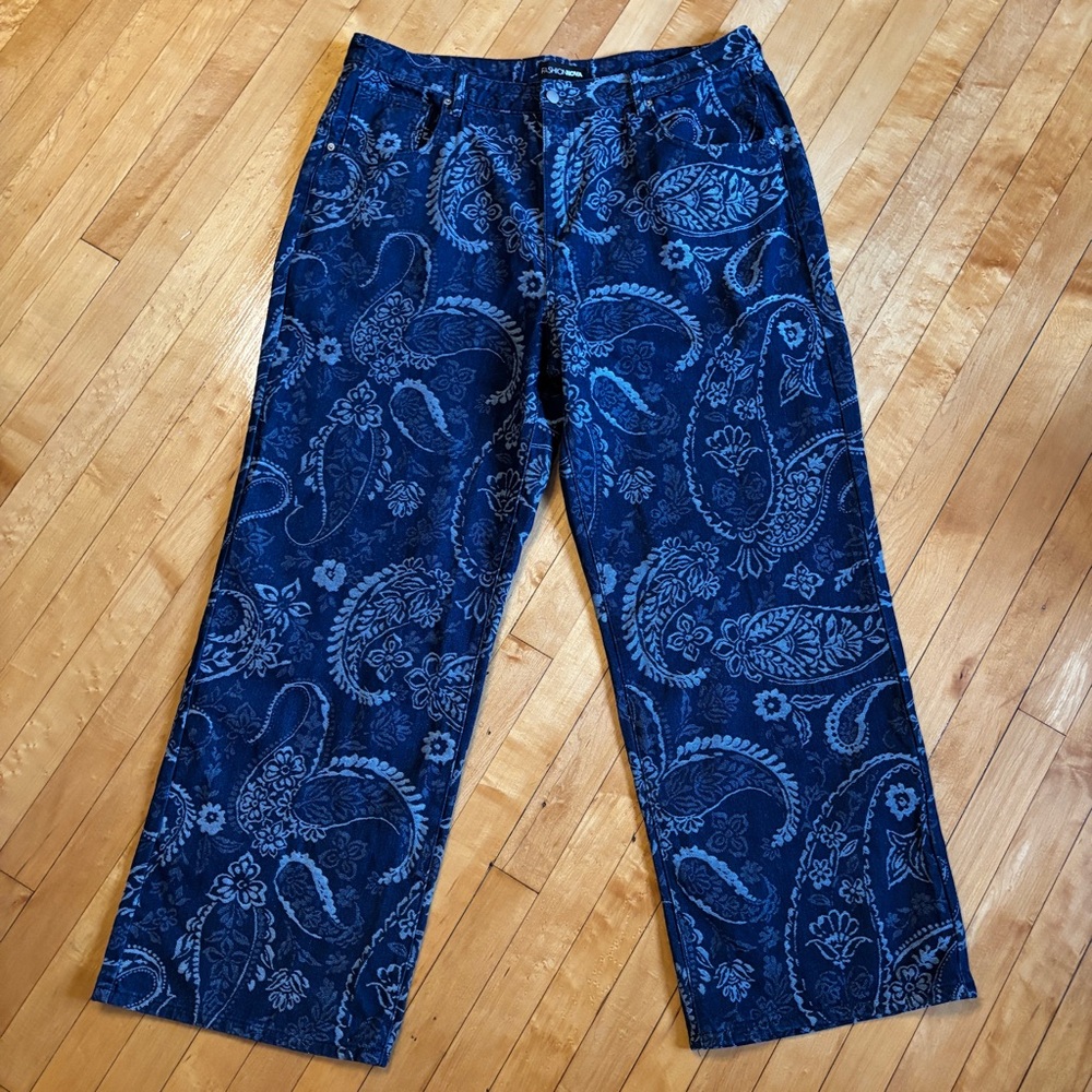 NWT Fashion Nova Paisley Pattern Blue Jeans, Indigo Wash Denim | Women’s Plus 18